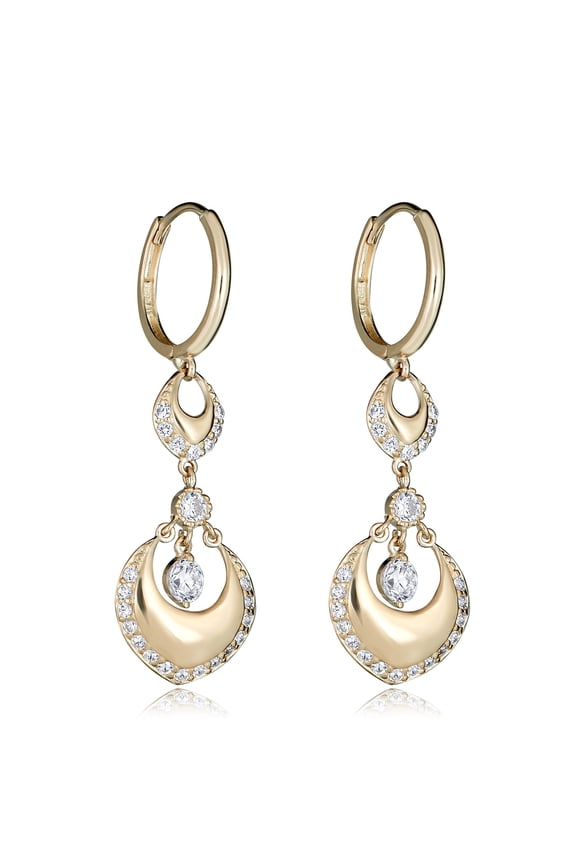 AVORA 14K Yellow Gold Dangling Simulated Diamond CZ Fancy Huggie Hoop Earrings