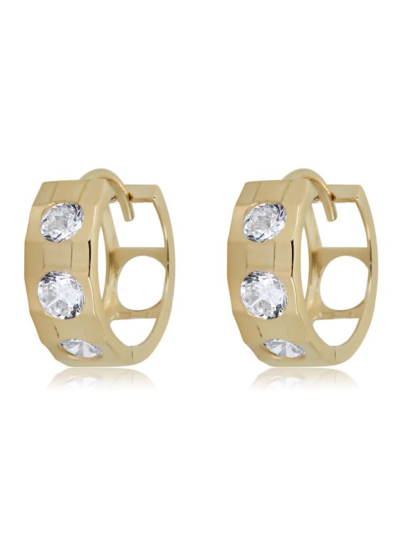 AVORA 14K Yellow Gold Fancy Simulated Diamond CZ Huggie Hoop Earrings