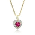 thumbnail image 1 of AVORA 14K Yellow Gold July Birthstone- Ruby with Simulated Diamond CZ Heart Halo Pendant Necklace with 18" Chain, 1 of 4