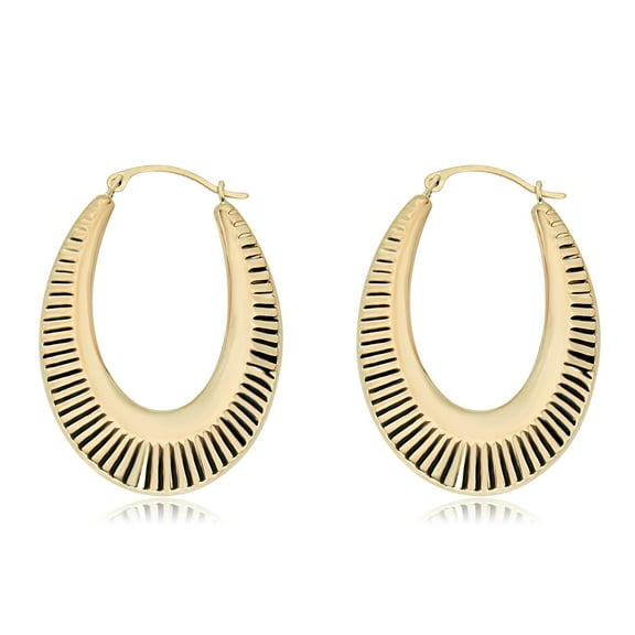 AVORA 14K Yellow Gold Oval Textured Hoop Earrings