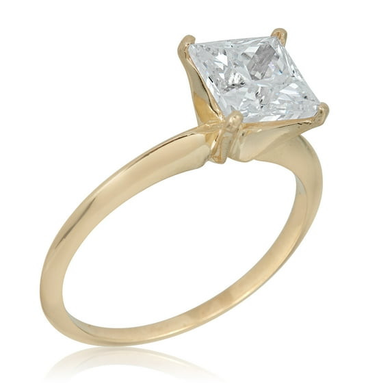 AVORA 14K Yellow Gold Princess Cut 1.25 Carat Simulated Diamond CZ Engagement Wedding Anniversary Ring - Size 8