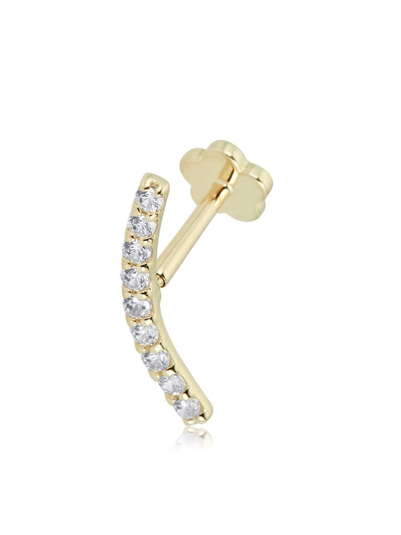 AVORA 14K Yellow Gold Simulated Diamond CZ Curved Bar Cartilage Piercing Flat Back Earring Body Jewelry (18 Gauge)