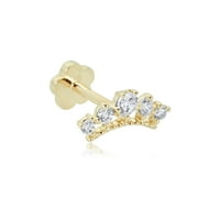 AVORA 14K Yellow Gold Simulated Diamond CZ Tiara Crown Cartilage Piercing Flat Back Earring Body Jewelry 18 Gauge