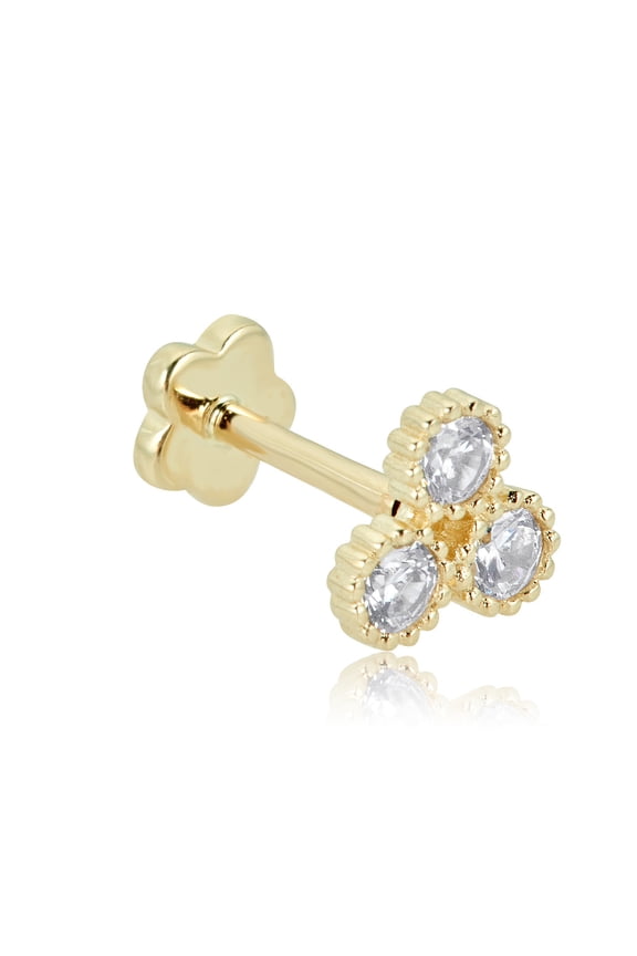 AVORA 14K Yellow Gold Simulated Diamond CZ Triangle Cartilage Piercing Flat Back Earring Body Jewelry (18 Gauge)