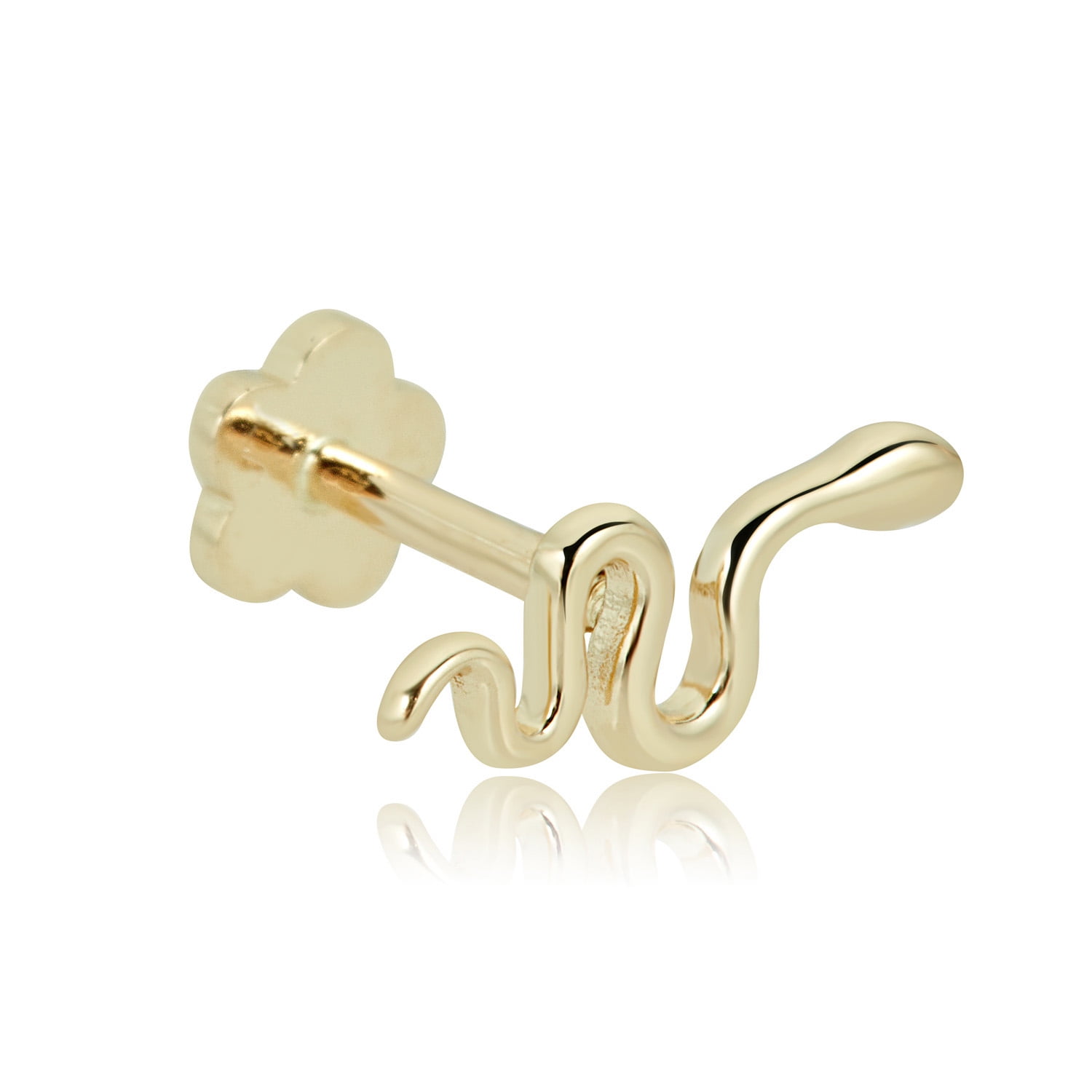 AVORA 14K Yellow Gold Snake Cartilage Piercing Flat Back Earring Body  Jewelry (18 Gauge) 