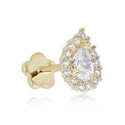 AVORA 14K Yellow Gold Teardrop Pear-shaped Simulated Diamond CZ Halo Cartilage Piercing Flat Back Earring Body Jewelry 18 Gauge