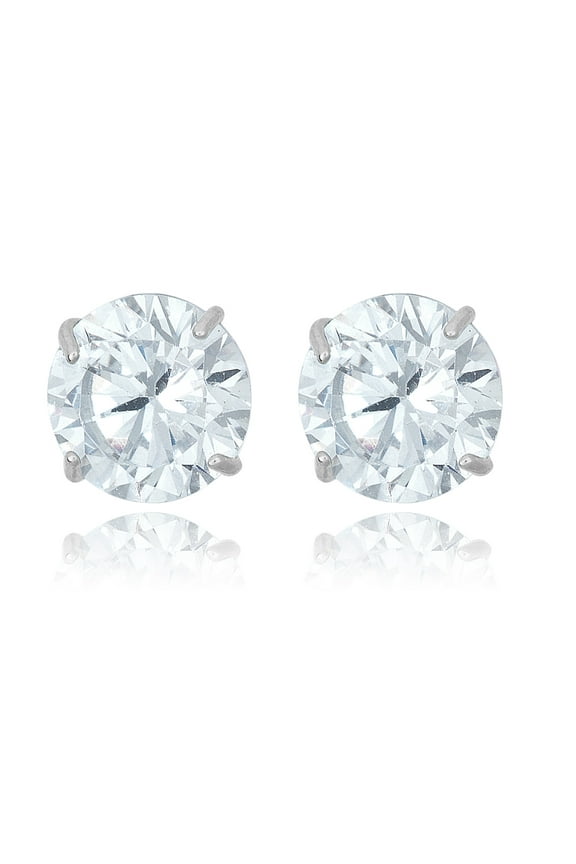 AVORA 925 Sterling Silver 5mm Round Simulated Diamond CZ Stud Earrings