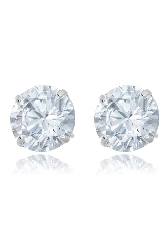 AVORA 925 Sterling Silver 8mm Round Simulated Diamond CZ Stud Earrings