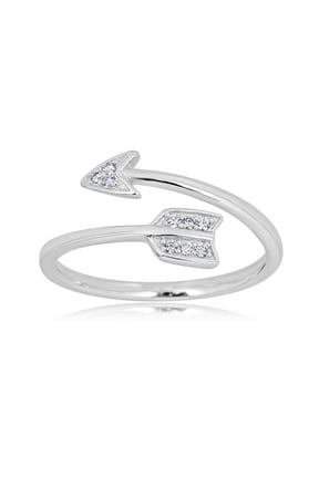 AVORA 925 Sterling Silver Adjustable Arrow Bypass Toe Ring with Simulated Diamond CZ