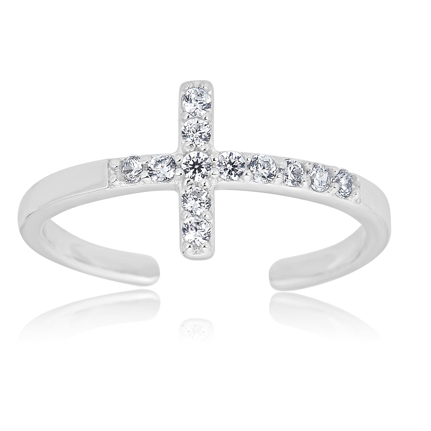 AVORA 925 Sterling Silver Adjustable Sideways Cross Toe Ring with ...