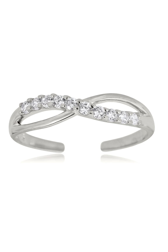 AVORA 925 Sterling Silver Adjustable Sideways Infinity Toe Ring with Simulated Diamond CZ