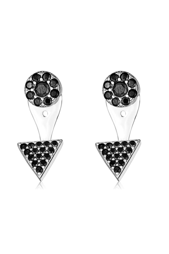 AVORA 925 Sterling Silver Black Simulated Diamond CZ Triangle Stud Earrings with Drop Jackets