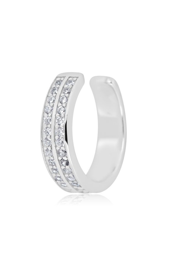 AVORA 925 Sterling Silver Channel Set Simulated Diamond CZ Double Row Ear Cuff