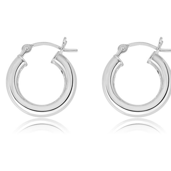 AVORA 925 Sterling Silver Classic Polished 3mm Tube Hoop Earrings - 16MM