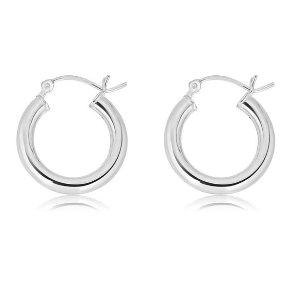 AVORA 925 Sterling Silver Classic Polished 3mm Tube Hoop Earrings - 20MM