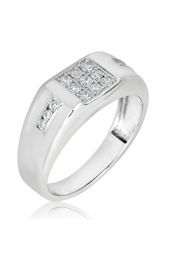AVORA 925 Sterling Silver Clustered Simulated Diamond CZ Men's Fashion Ring - Size 11
