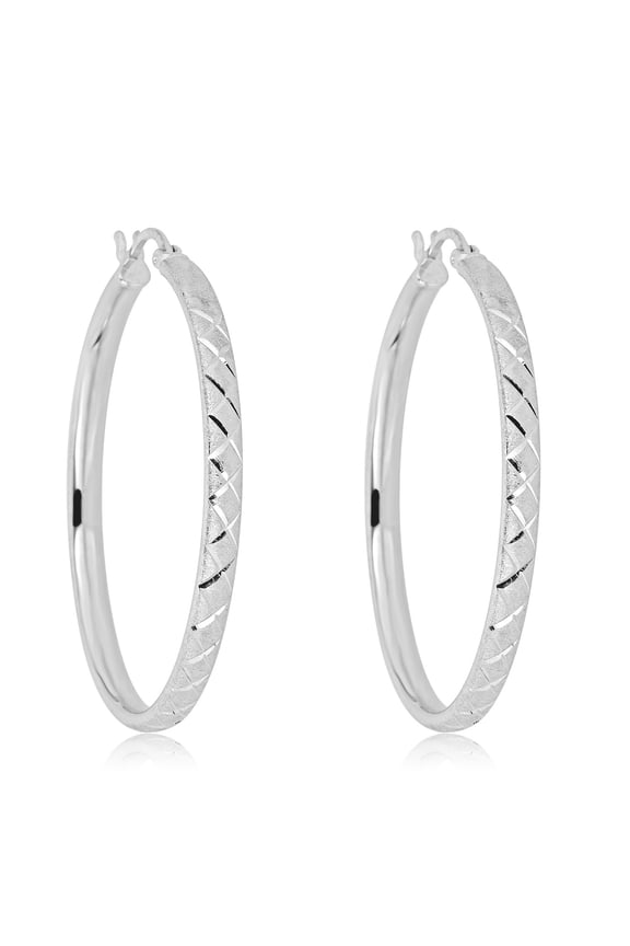 AVORA 925 Sterling Silver Diamond-Cut 40mm Hoop Earrings