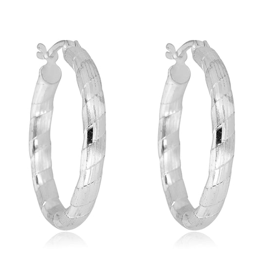AVORA 925 Sterling Silver Diamond-Cut Texture Hoop Earrings
