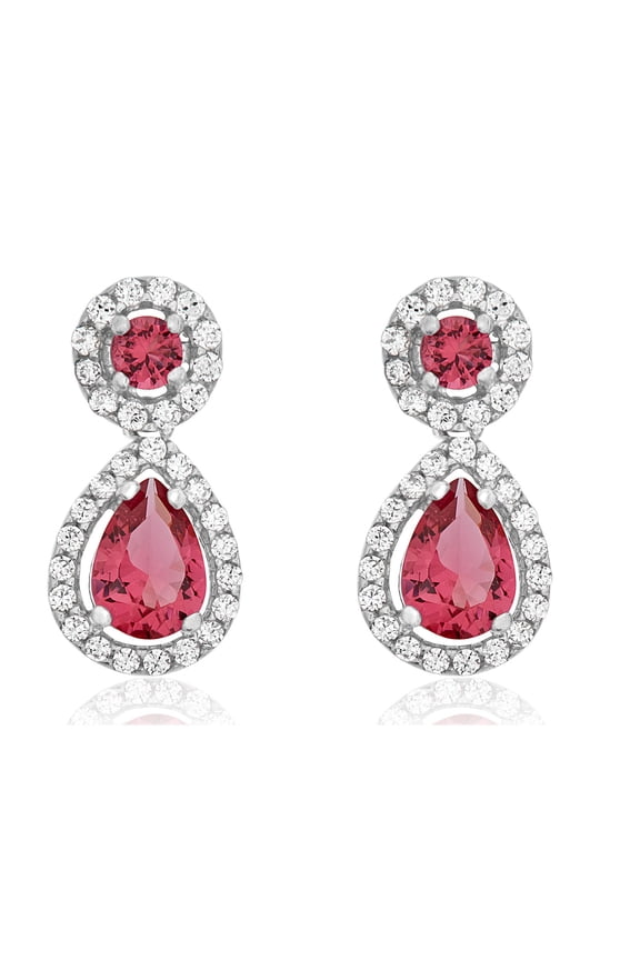 AVORA 925 Sterling Silver July Birthstone Pear-shaped Simulated Diamond CZ Halo Dangle Earrings