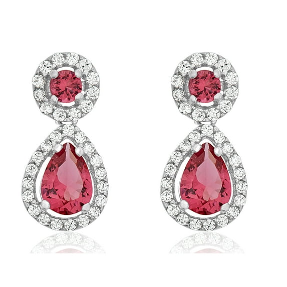 AVORA 925 Sterling Silver July Birthstone Pear-shaped Simulated Diamond CZ Halo Dangle Earrings