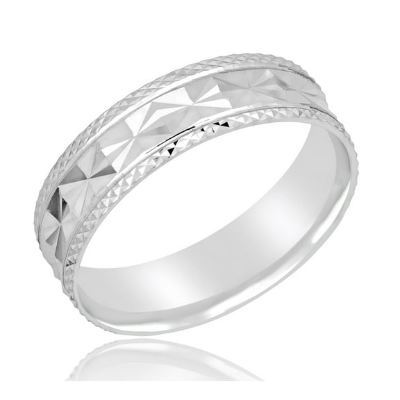 AVORA 925 Sterling Silver Men's 6mm Diamond-Cut Wedding Band Ring - Size 10