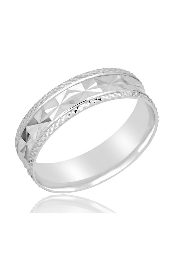 AVORA 925 Sterling Silver Men's 6mm Diamond-Cut Wedding Band Ring - Size 10