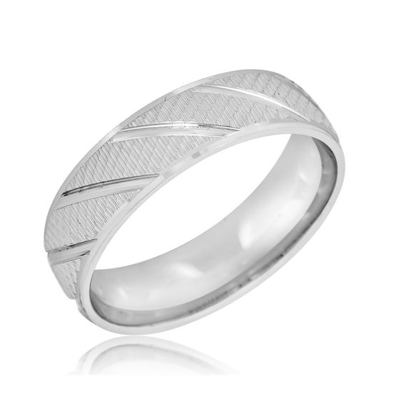 AVORA 925 Sterling Silver Men's 6mm Striped and Textured Wedding Band Ring - Size 10