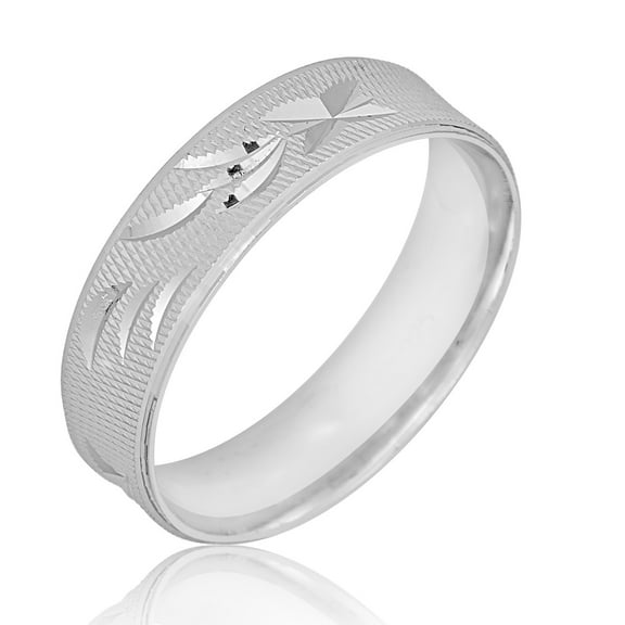 AVORA 925 Sterling Silver Men's 6mm Textured Diamond-Cut Wedding Band Ring  - Size 10