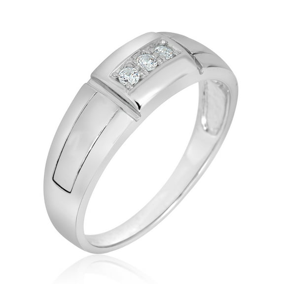 AVORA 925 Sterling Silver Men's Simulated Diamond CZ 7mm Diamond-Cut Wedding Band Ring  - Size 11