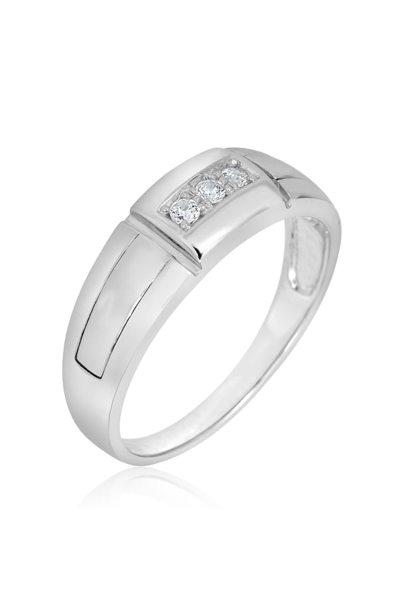 AVORA 925 Sterling Silver Men's Simulated Diamond CZ 7mm Diamond-Cut Wedding Band Ring - Size 11