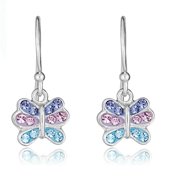 AVORA 925 Sterling Silver Multi-Color Butterfly Fish Hook Dangle Drop Earrings