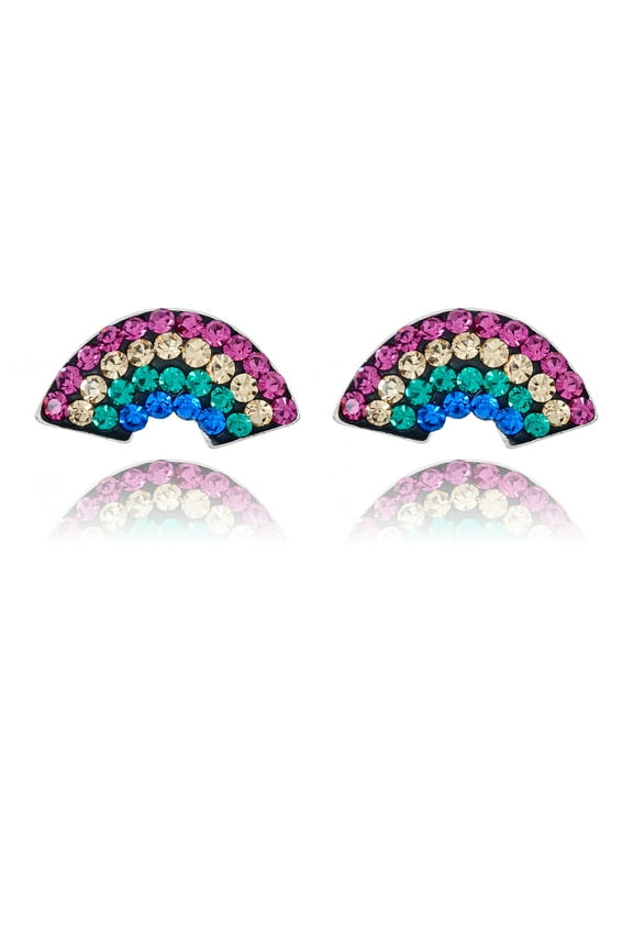AVORA 925 Sterling Silver Multi-Color Crystal Rainbow Stud Earrings