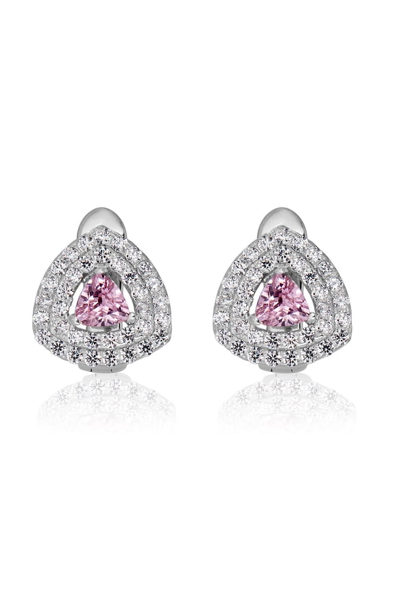 AVORA 925 Sterling Silver Pink Triangular Simulated Diamond CZ Halo Stud Earrings