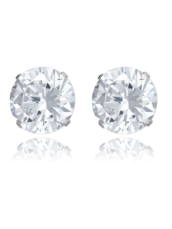 AVORA 925 Sterling Silver Round Simulated Diamond CZ Large Stud Earrings
