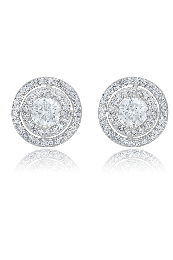 AVORA 925 Sterling Silver Simulated Diamond CZ Halo Stud Earrings