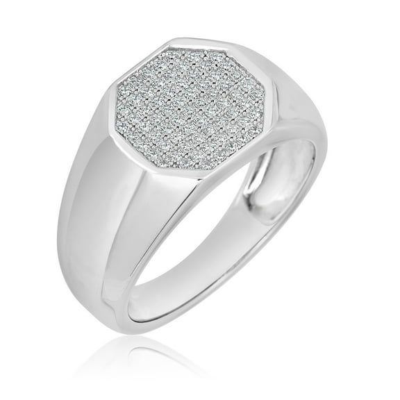 AVORA 925 Sterling Silver Simulated Diamond CZ Men's Signet Band Fashion Ring - Size 10