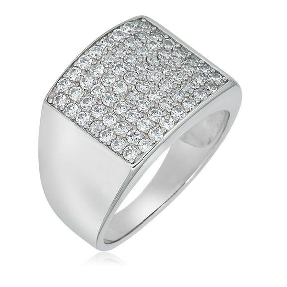 AVORA 925 Sterling Silver Simulated Diamond CZ Men's Square Cluster Ring - Size 11