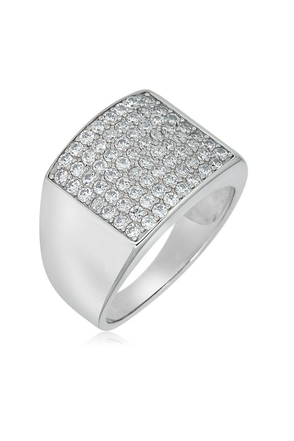 AVORA 925 Sterling Silver Simulated Diamond CZ Men's Square Cluster Ring - Size 11