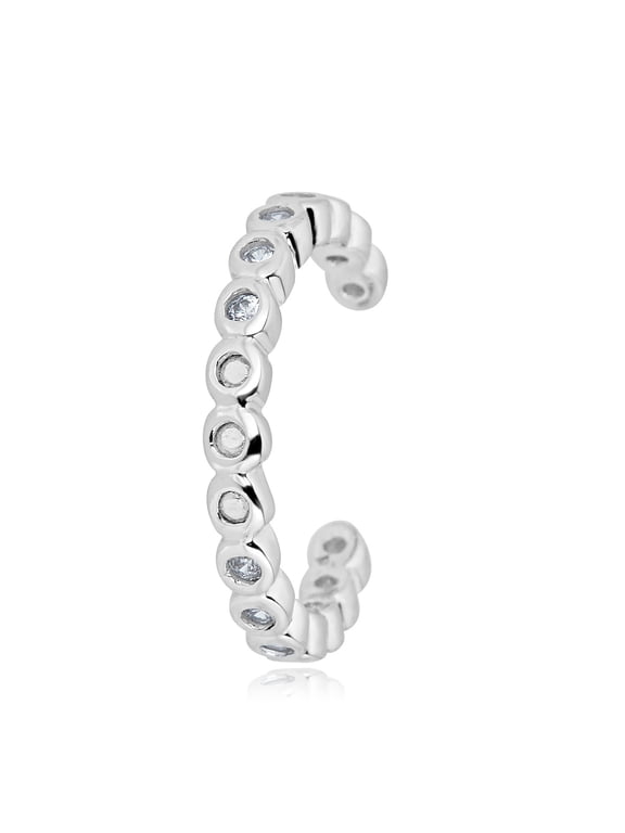 AVORA 925 Sterling Silver Simulated Diamond CZ Single Row Ear Cuff