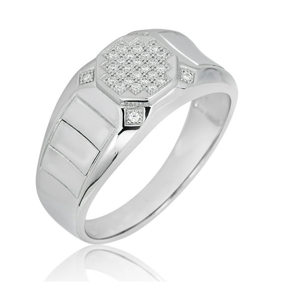 AVORA 925 Sterling Silver Simulated Diamond CZ Wide Men's Fashion Ring  - Size 10.5