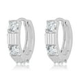 thumbnail image 1 of AVORA 925 Sterling Silver Textured 3-stone Simulated Diamond CZ Huggie Hoop Earrings, 1 of 6