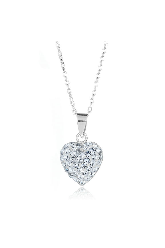 AVORA 925 Sterling Silver White Crystal Heart Pendant Necklace with 18" Chain