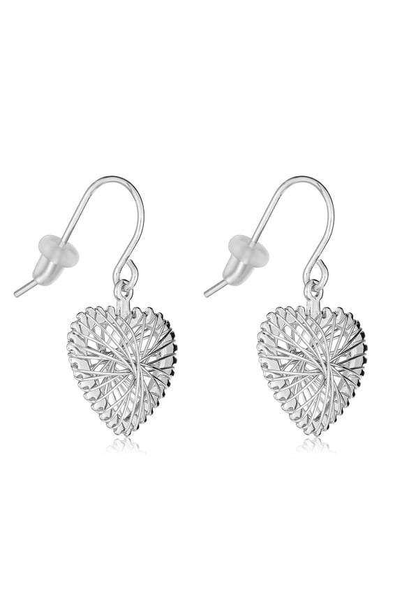 AVORA 925 Sterling Silver Wired Heart Fish Hook Dangle Drop Earrings