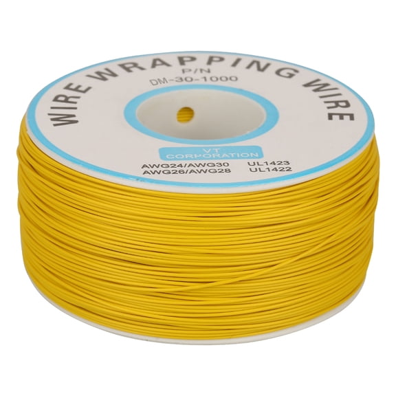 AVPAVP 1 Roll 30AWG Single Tinned Copper Strand Wire Wrapping Cable, 0.25mm Core Diameter, Yellow, 200 Meters / 656 ft Length for Breadboard, Motherboard, LCD Display and PCB Electronic Test