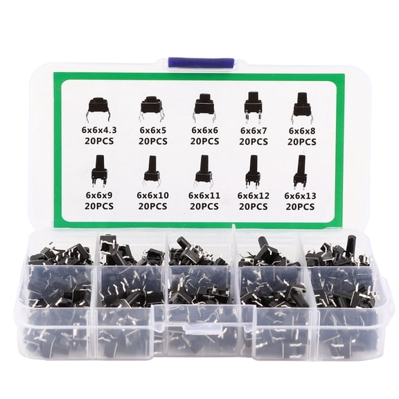 AVPAVP 200 Pieces Tactile Push Button Switch Assortment Kit, 10 Sizes Micro Momentary Tact Switches for Electronic Equipment, Audio Devices, and Remote Controls