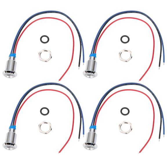 AVPAVP 4 Sets Pre-Wired Round LEDs Waterproof Metal 2-Color Lights Common Anode 3-6V 10mm Red and Blue