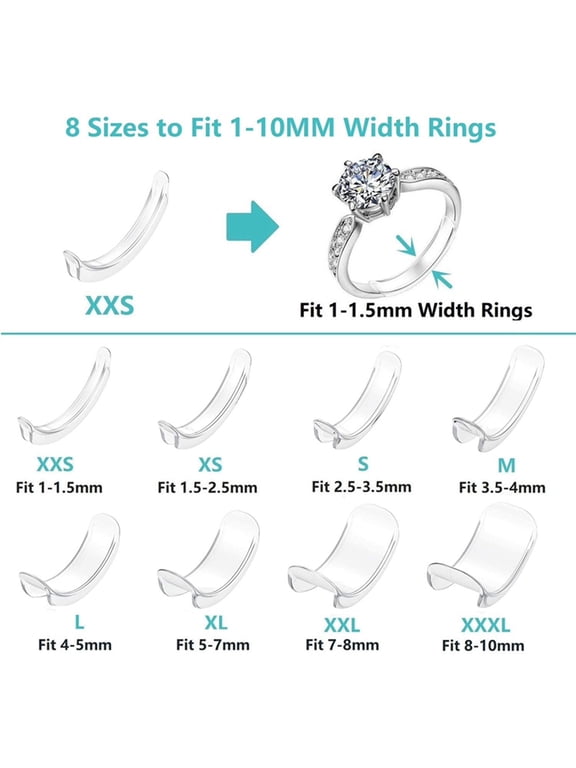 Invisible Transparent Ring Size Adjusters, 8-Piece PVC Ring Sizer Spacers for 1-10 mm Wide Rings