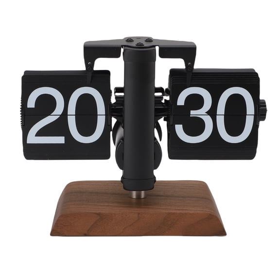 AVPAVP Retro Digital Flip Desk Clock with Mechanical Flip Display, 24-Hour Electronic Movement, Black Walnut Base, Black, Battery Powered