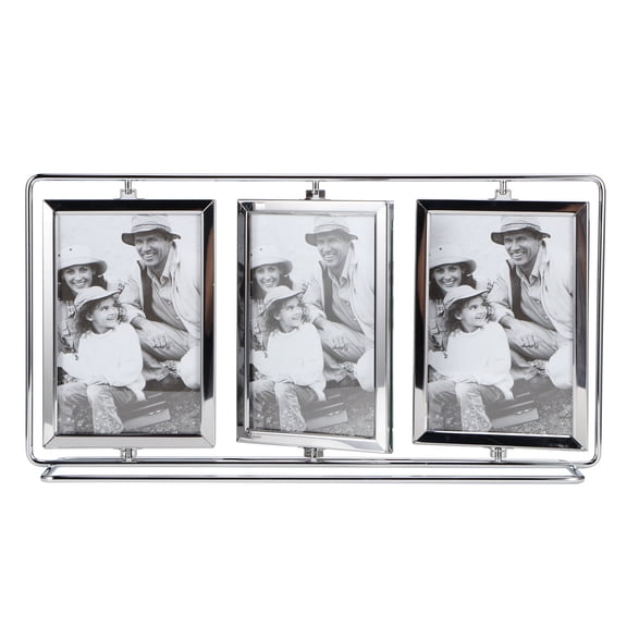AVPAVP Vintage Rotating Picture Frame, 6-Photo Collage Display, 360-Degree Rotation, Stainless Steel and Iron, Glass Covers, 14.6 x 3.1 x 7.5 in