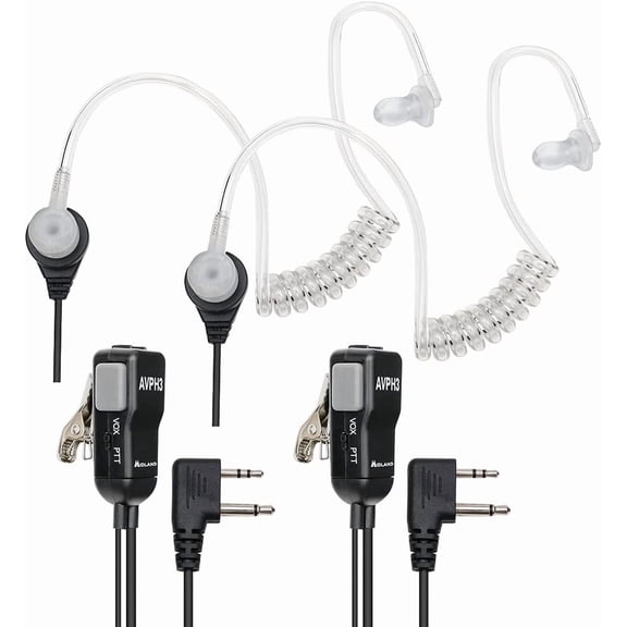 AVPH3 Transparent Security Headsets with PTT/VOX Wrap Around Design Lasting Comfort Pair Black
